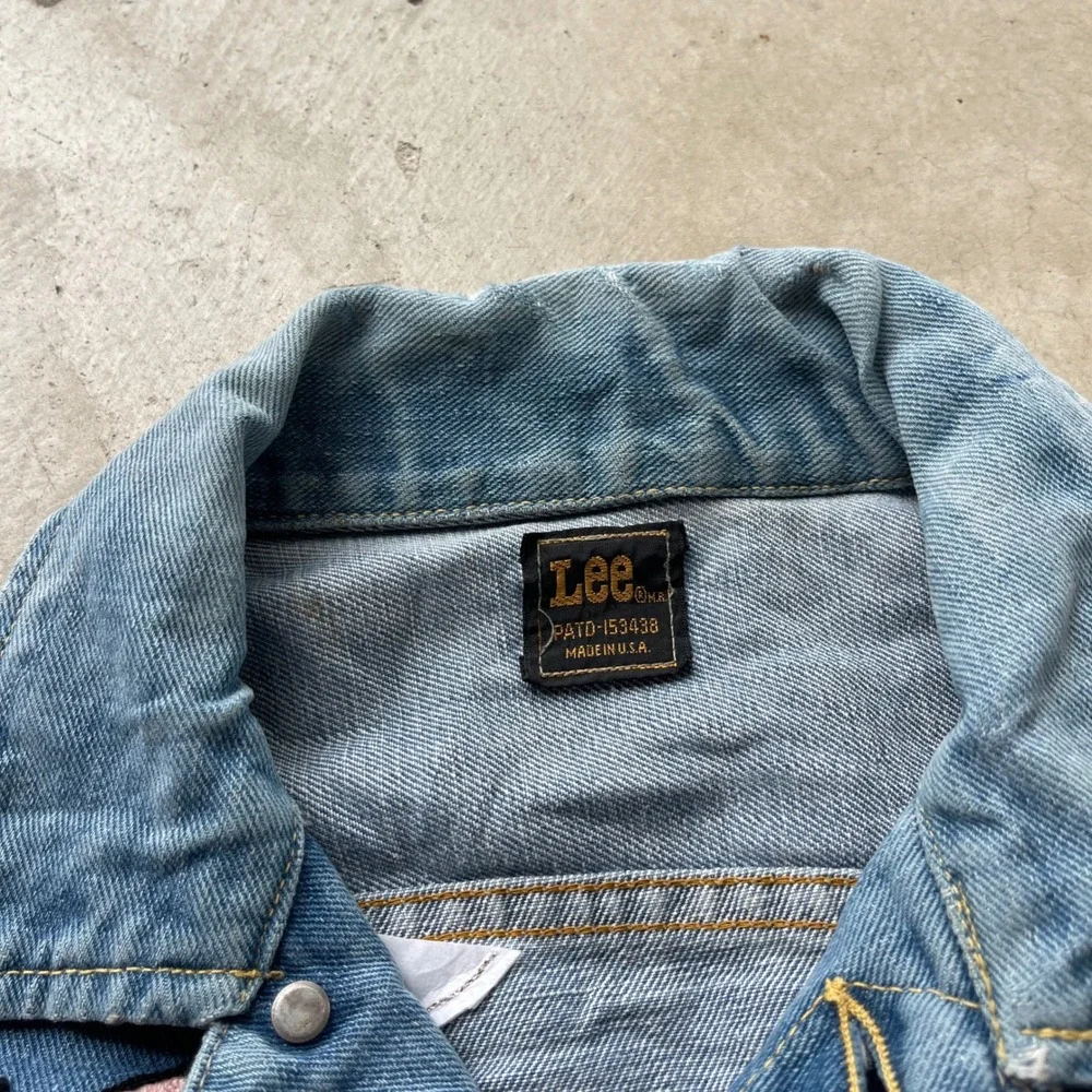 Vintage 70s Lee 101J Denim Jacket Chain Stitch Butterfly Embroidery Blue Mens